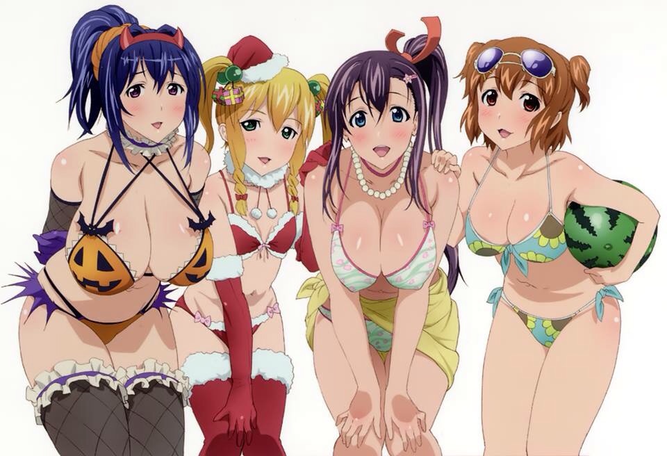 anime bent_over bikini breasts cleavage maken-ki! non-nude white_background