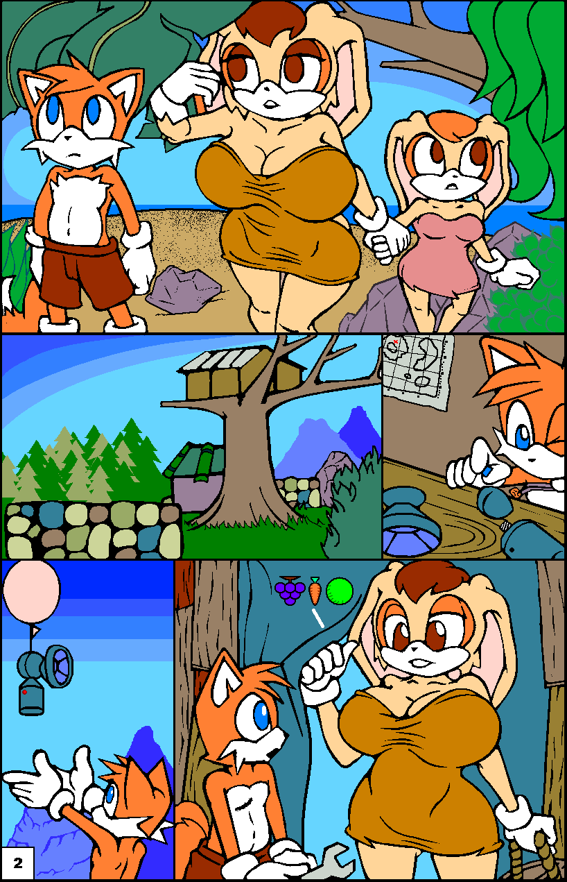 1girl age_difference anthro big_breasts breasts canine cleavage clothed clothing comic cream_the_rabbit cub fox furry group high_res lagomorph larger_female male mammal miles_"tails"_prower older_female rabbit sega size_difference smaller_male terrenslks vanilla_the_rabbit young younger_male
