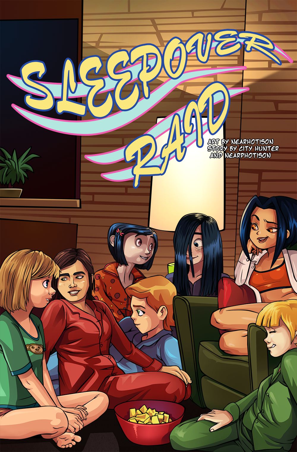 6+girls 7girls age_difference ben_10 comic coraline coraline_jones cover_page crossover ellie ellie_(the_last_of_us) feet gwen_tennyson inspector_gadget jackie_chan_adventures jade_chan more_at_source nearphotison penny_gadget sleepover sleepover_raid soles teen the_incredibles the_last_of_us toes violet_parr young younger younger_female