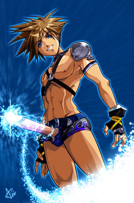 blue_eyes briefs human kingdom_hearts male male_focus male_only muscle partially_clothed penis solo sora sora_(kingdom_hearts) yaoi
