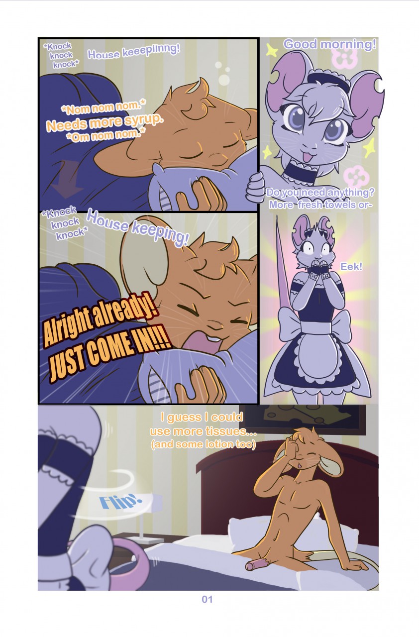 :3 bed comic crossdressing english_text femboy furry girly hotel maid mouse nude open_mouth page_number penis tail text trap yaoi
