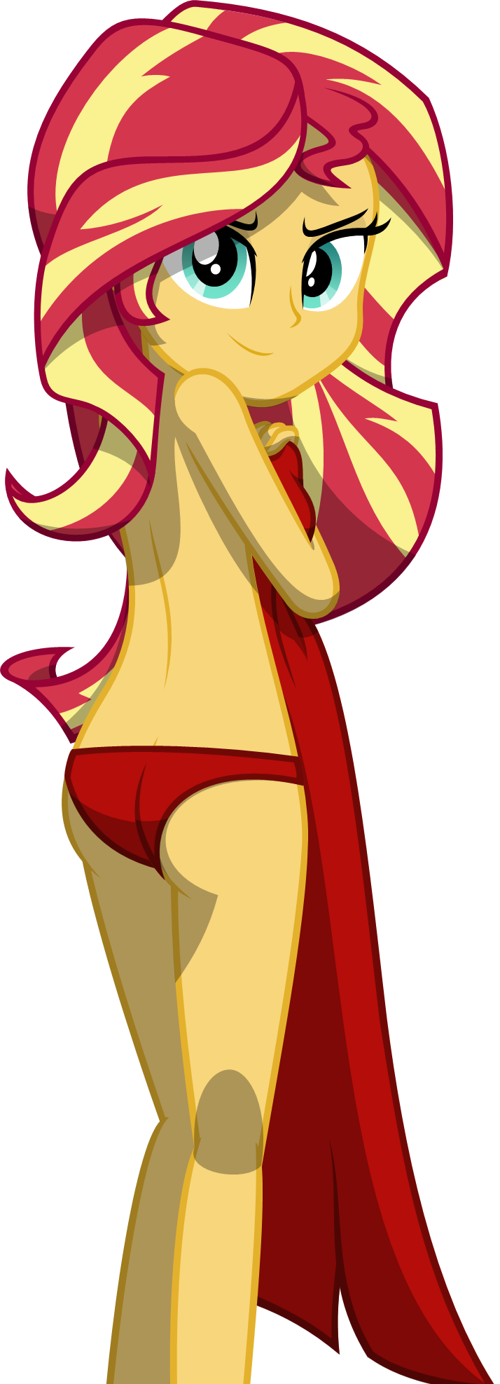 1_girl 1girl ass backshot cute equestria_girls female female_only female_solo friendship_is_magic legs long_hair looking_at_viewer mlp mostly_nude my_little_pony no_bra panties red_panties simple_background smile solo standing sunset_shimmer sunset_shimmer_(eg) topless transparent_background two_tone_hair underwear