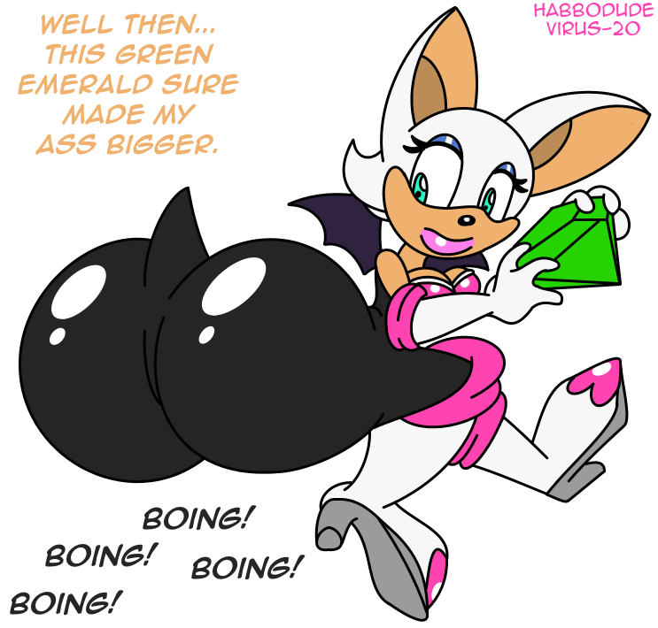 1girl ass bat big_ass big_lips breasts chaos_emerald clothes dat_ass emerald habbodude hips huge_ass inflation lips rouge_the_bat sega slut sonic_(series) sound_effects text transformation virus-20 white_background whore wide_hips