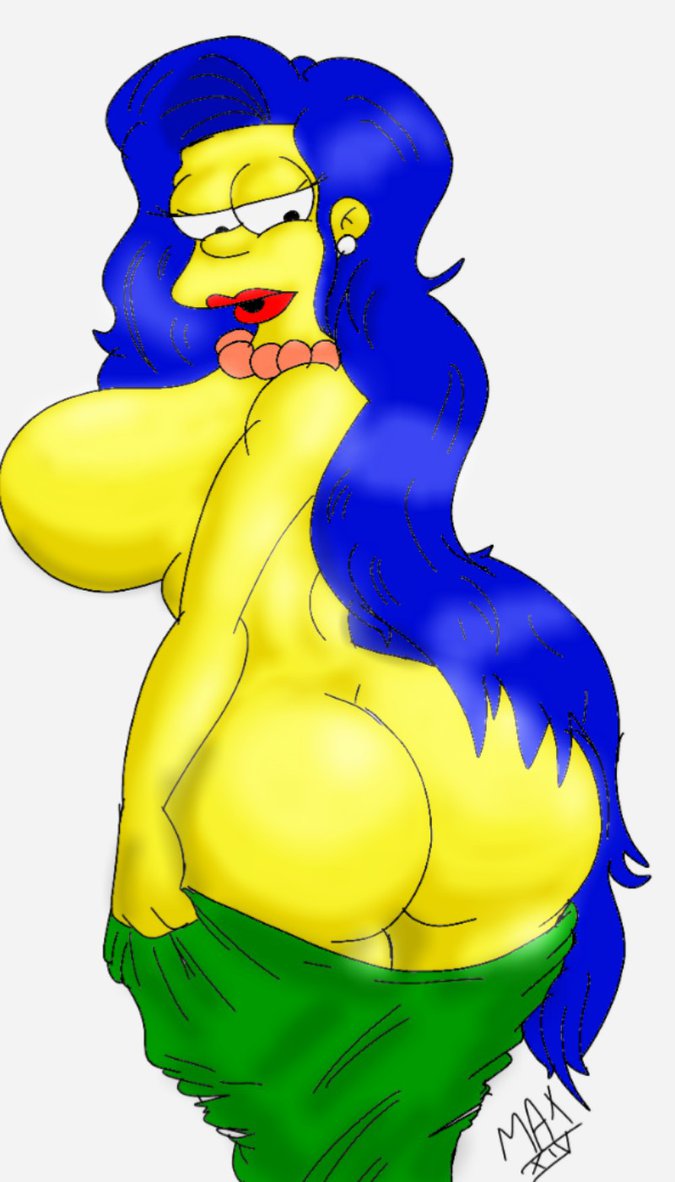 big_ass big_breasts breasts grey_background huge_ass huge_breasts marge_simpson maxtlat milf the_simpsons yellow_skin