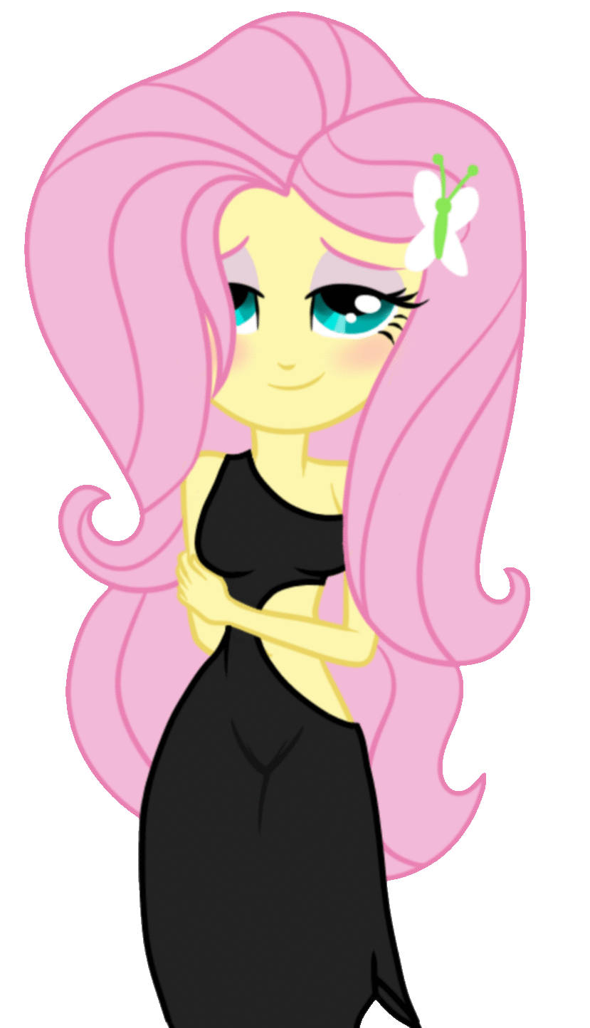 1girl black_dress blue_eyes blushing breasts cartoon equestria_girls fluttershy friendship_is_magic humanized long_hair my_little_pony pink_hair render simple_background smile transparent_background
