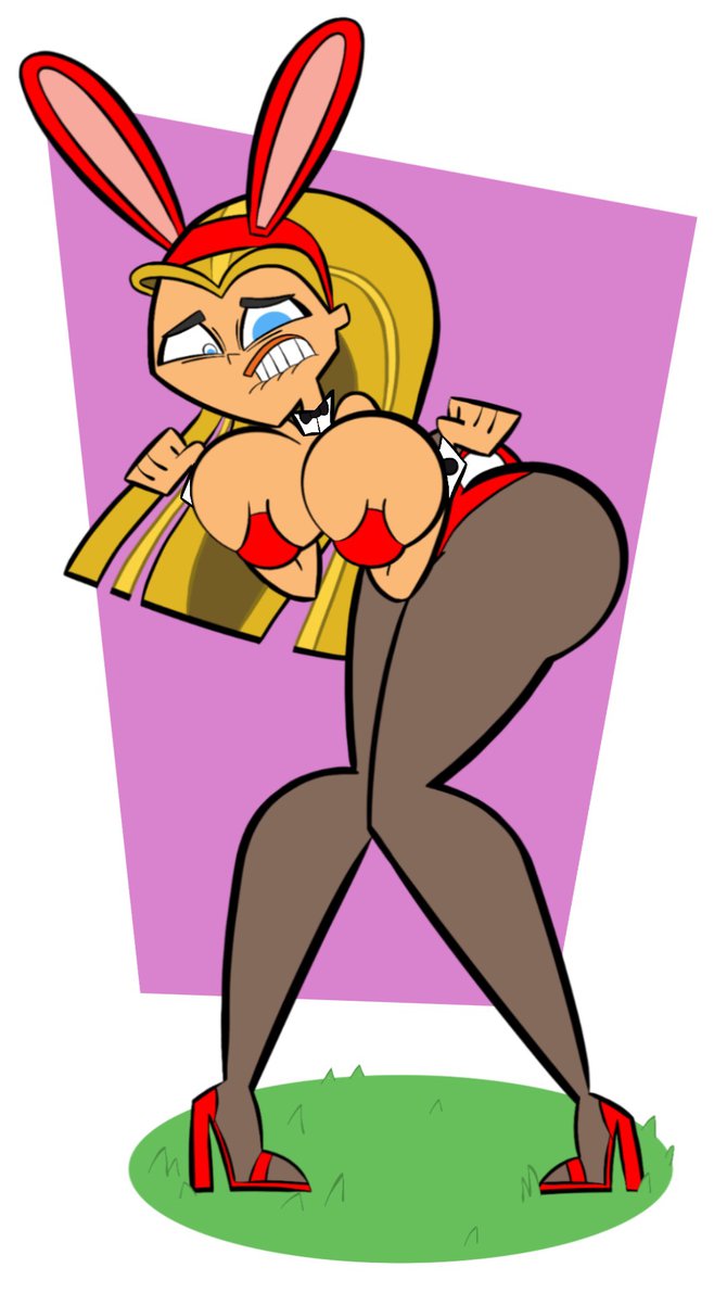 big_ass big_breasts blonde_hair blue_eyes breast_squish breasts cartoon_network codykins123 hourglass_figure huge_breasts lindsay_(tdi) long_blonde_hair long_hair playboy_bunny_leotard striped_hair thick_ass thick_legs thick_thighs total_drama_island two_tone_hair wasp_waist
