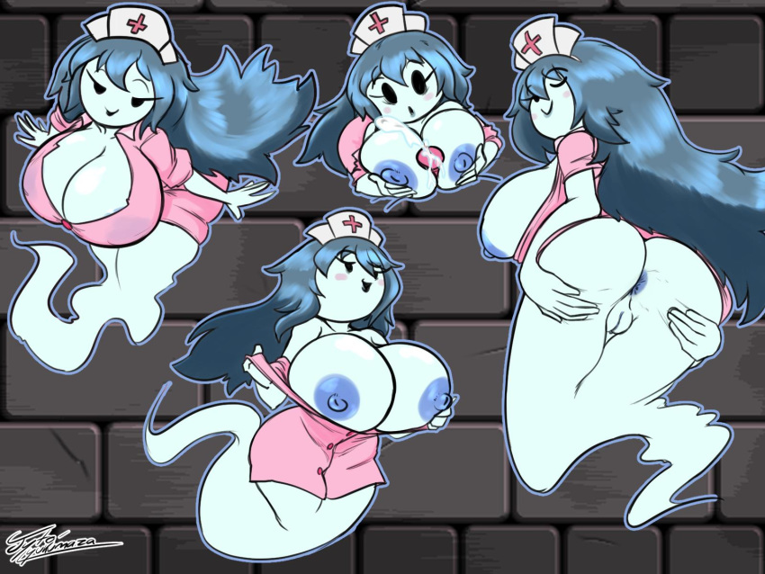 anus big_ass big_breasts blush ghost huge_ass huge_breasts jyto massive_ass massive_breasts nipples_visible_through_clothing nurse paizuri pussy spooky's_house_of_jump_scares spooky_(shojs) tagme