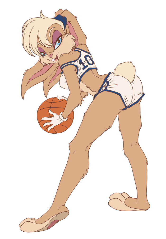 1girl anthro ass bare_shoulders basketball blonde_hair blue_eyes breasts clothed clothing fur furry gloves hair knightmere lagomorph lola_bunny long_ears looking_at_viewer looney_tunes mammal open_mouth pink_nose rabbit shirt short_hair shorts sideboob space_jam sport teeth transparent_background warner_brothers white_gloves