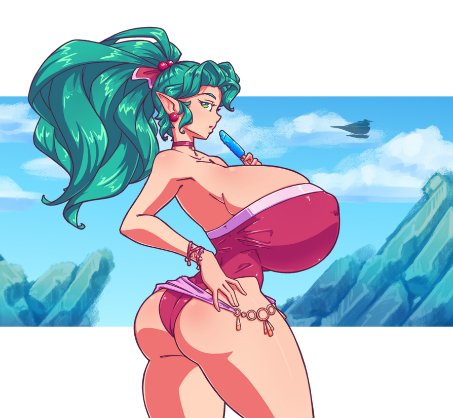 1girl ass big_ass big_breasts bimbo bitch breasts clothing color fake_breasts female_only final_fantasy final_fantasy_vi gigantic_breasts green_hair hips hooker horny huge_ass huge_breasts huge_hips huge_thighs hyper_breasts implants leotard looking_at_viewer looking_back massive_breasts milf n647 nipple_bulge pointy_ears ponytail popsicle prostitute sexy silicone slut terra_branford thick_thighs thighs thin_waist tina_branford voluptuous whore wide_hips