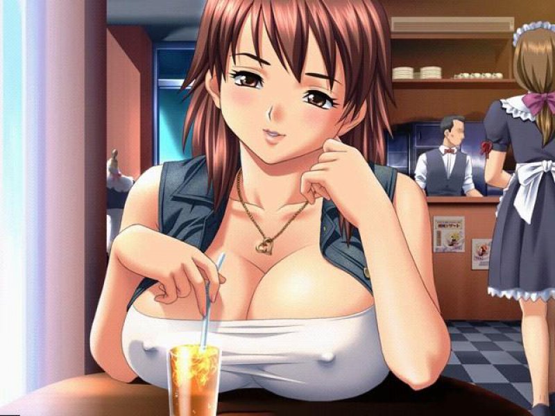 1girl anime big_breasts breasts dating ecchi nipples sitting staring