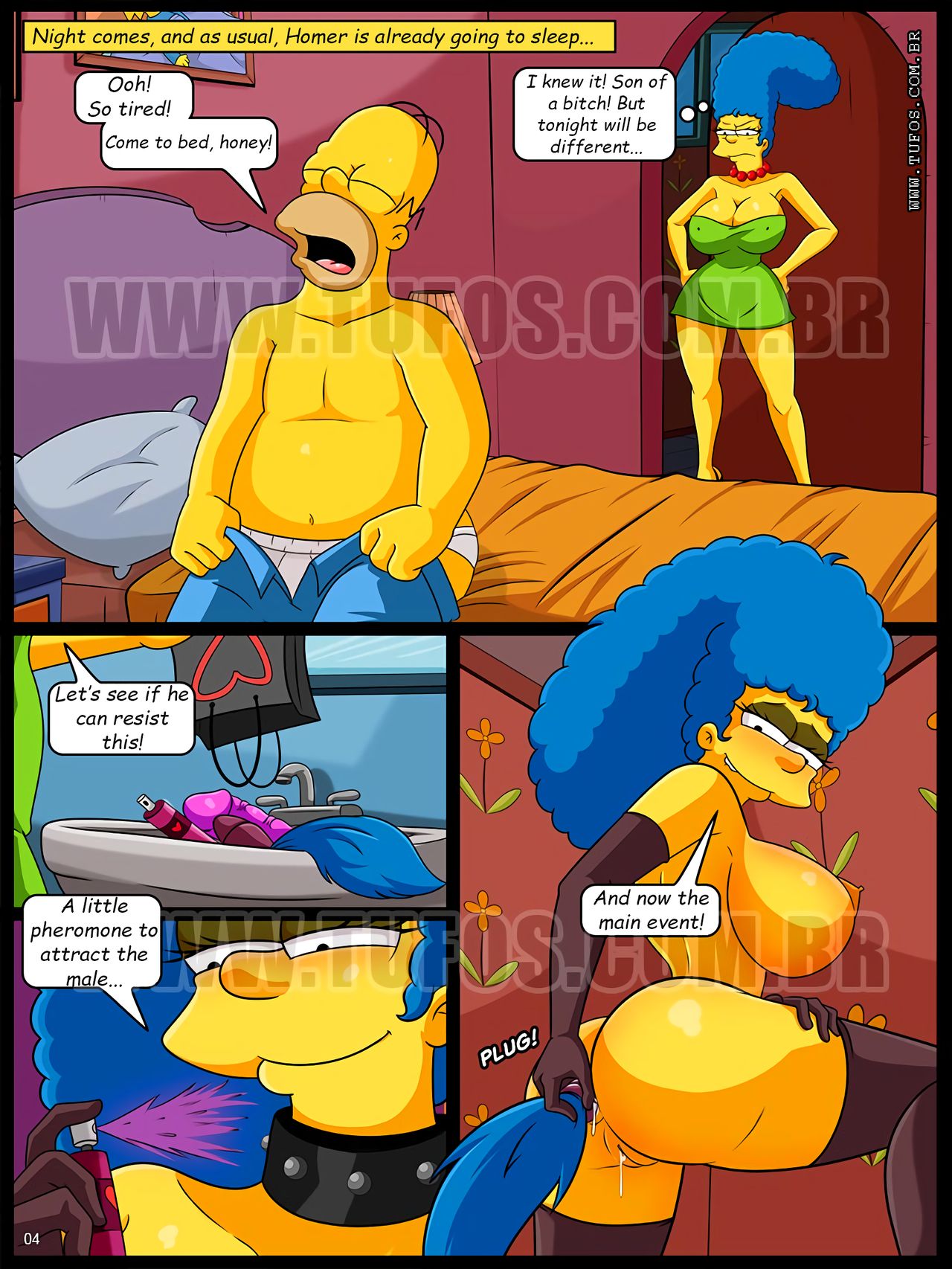 1girl ass breasts comic homer_simpson marge_simpson milf nipples text the_simpsons vaginal