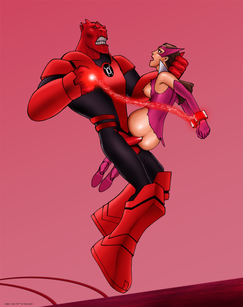 1boy 1girl anal_penetration atrocitus bottomless brown_hair carol_ferris clothed dc_comics duo erection extro green_lantern_animated_series hair long_hair male/female maledom penis penis_in_ass sex standing star_sapphire teeth torn_clothes