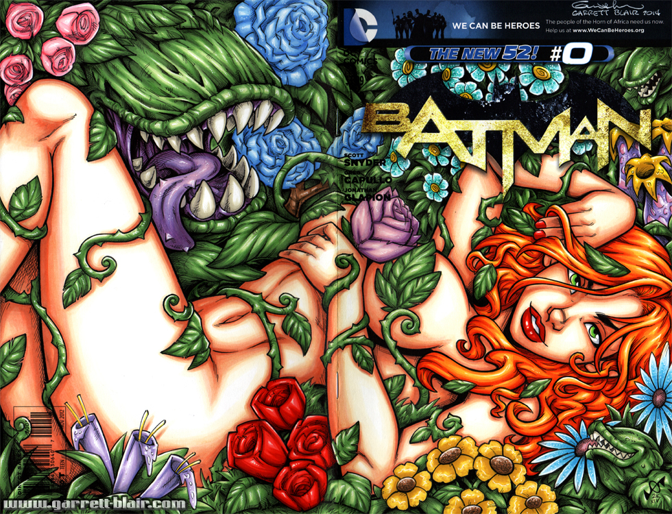 1girl audrey_2 batman_(series) comic_cover dc_comics female_only flower garrett_blair green_eyes looking_at_viewer nude pamela_isley poison_ivy red_hair solo_female