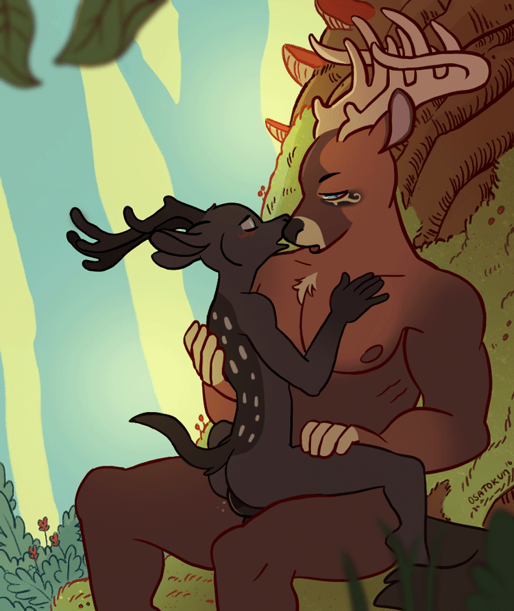 anthro antlers cervine deer furry gif horn male male/male mammal osatokun penetration penis sex size_difference spots
