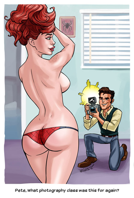 ass breasts camera marvel marvel_comics mary_jane_watson panties peter_parker red_hair spider-man spider-man_(series) topless