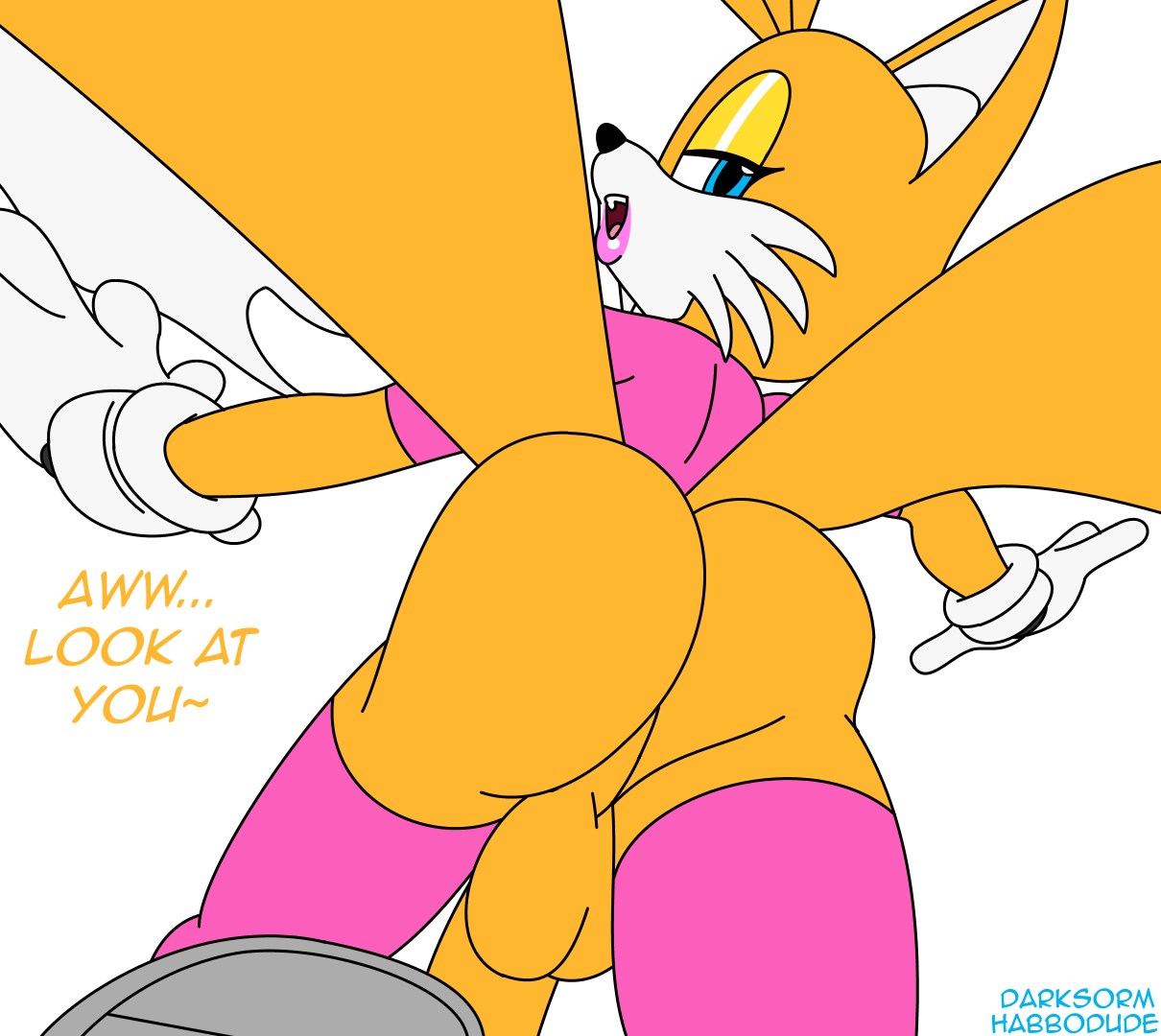 1girl 2016 anthro ass big_ass bottomless canine clothed clothing darksorm english_text fox furry girly habbodude male mammal miles_"tails"_prower penis sega testicles text