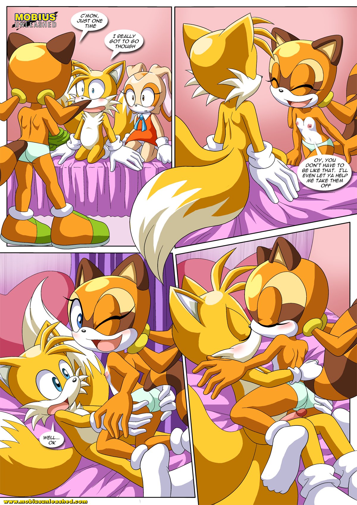 2girls bbmbbf cream_the_rabbit furry marine_the_raccoon miles_"tails"_prower mobius_unleashed multiple_girls palcomix sega sonic_(series) sonic_the_hedgehog_(series) tagme tails_n'_cream_2