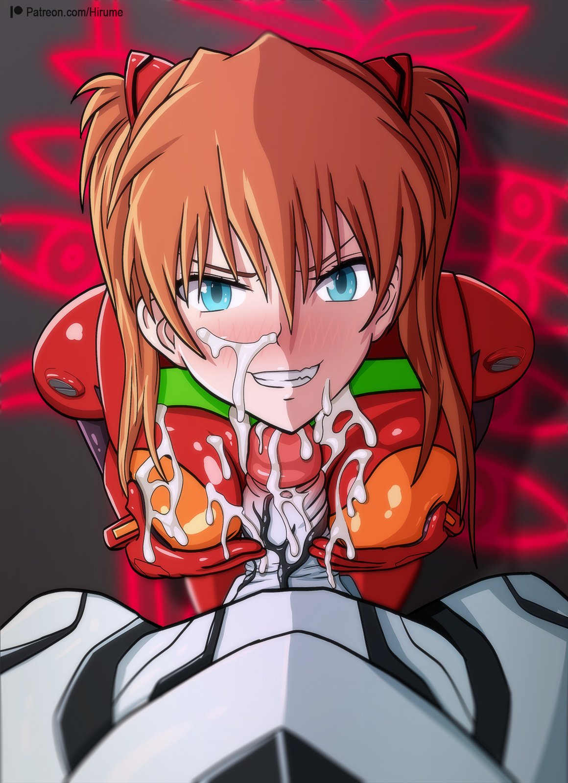 1_boy 1_girl 1boy 1girl a10_nerve_clips asuka_langley_souryuu blue_eyes clothed clothed_female cum cum_on_breasts cum_on_clothes cum_on_face erection female female_human hands_on_breasts hirume human long_hair long_red_hair looking_at_viewer male male/female mass_production_eva monster neon_genesis_evangelion paizuri paizuri_over_clothes penis penis_between_breasts plugsuit red_hair redhead