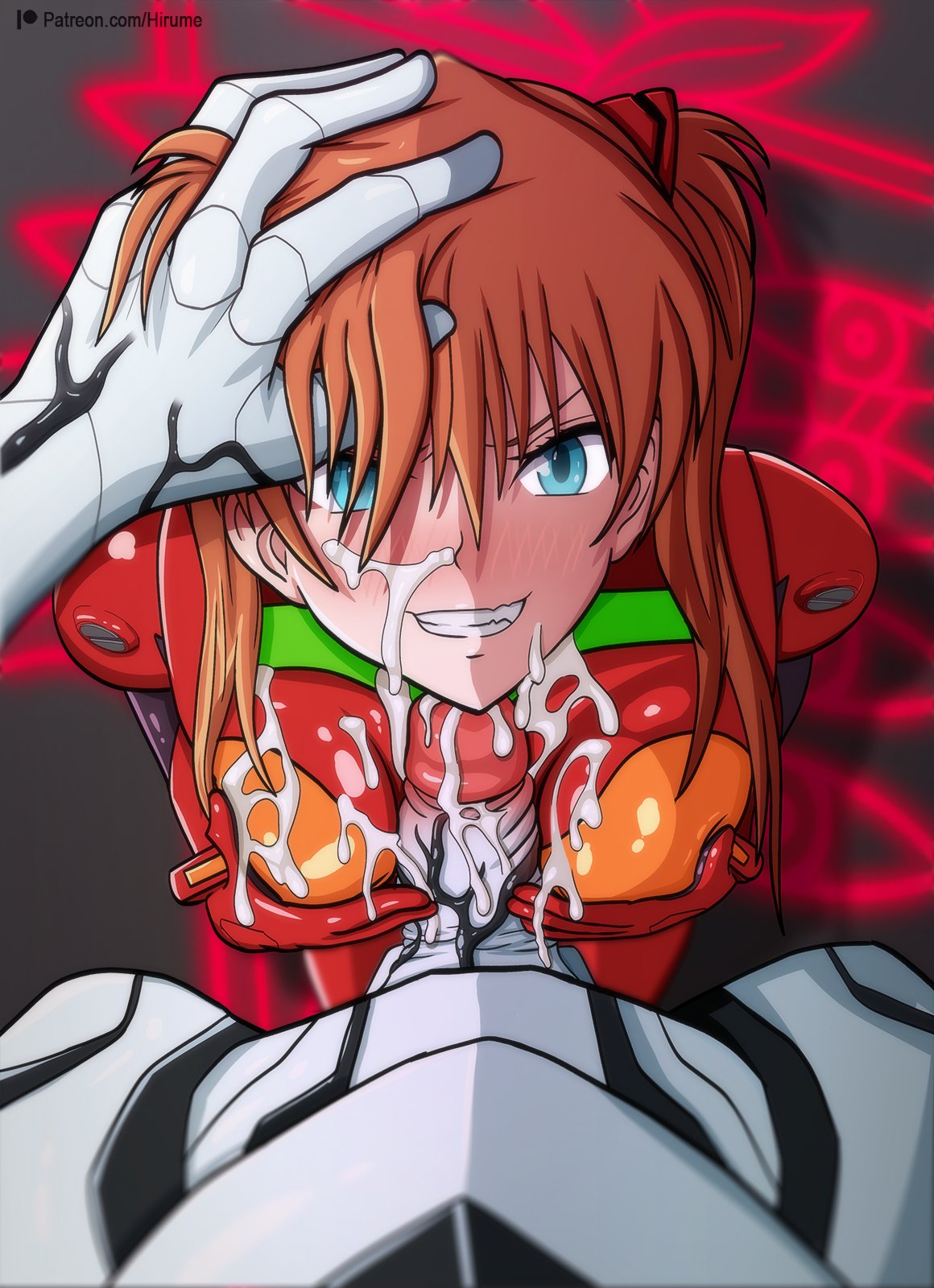 1_boy 1_girl 1boy 1girl a10_nerve_clips asuka_langley_souryuu blue_eyes clothed clothed_female cum cum_on_breasts cum_on_clothes cum_on_face erection female female_human hands_on_breasts hirume human long_hair long_red_hair looking_at_viewer male male/female mass_production_eva monster neon_genesis_evangelion paizuri paizuri_over_clothes penis penis_between_breasts plugsuit red_hair redhead
