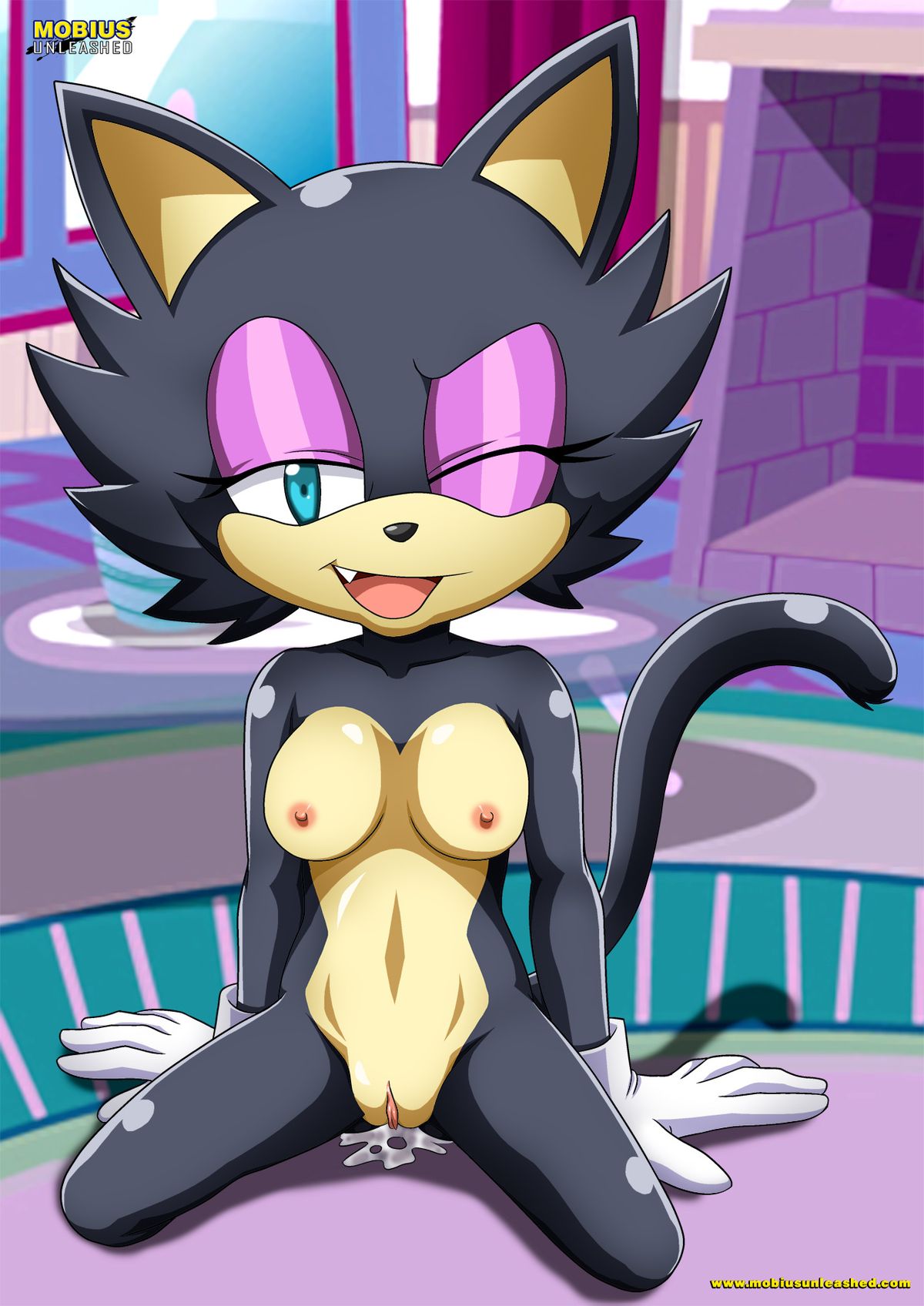 archie_comics bbmbbf blue_eyes breasts cat_ears cute fang furry gloves looking_at_viewer mobius_unleashed nipples nude palcomix pussy sasha_cat_(light_mobius) sega sitting smile sonic_(series) sonic_the_hedgehog_(series) tail wink