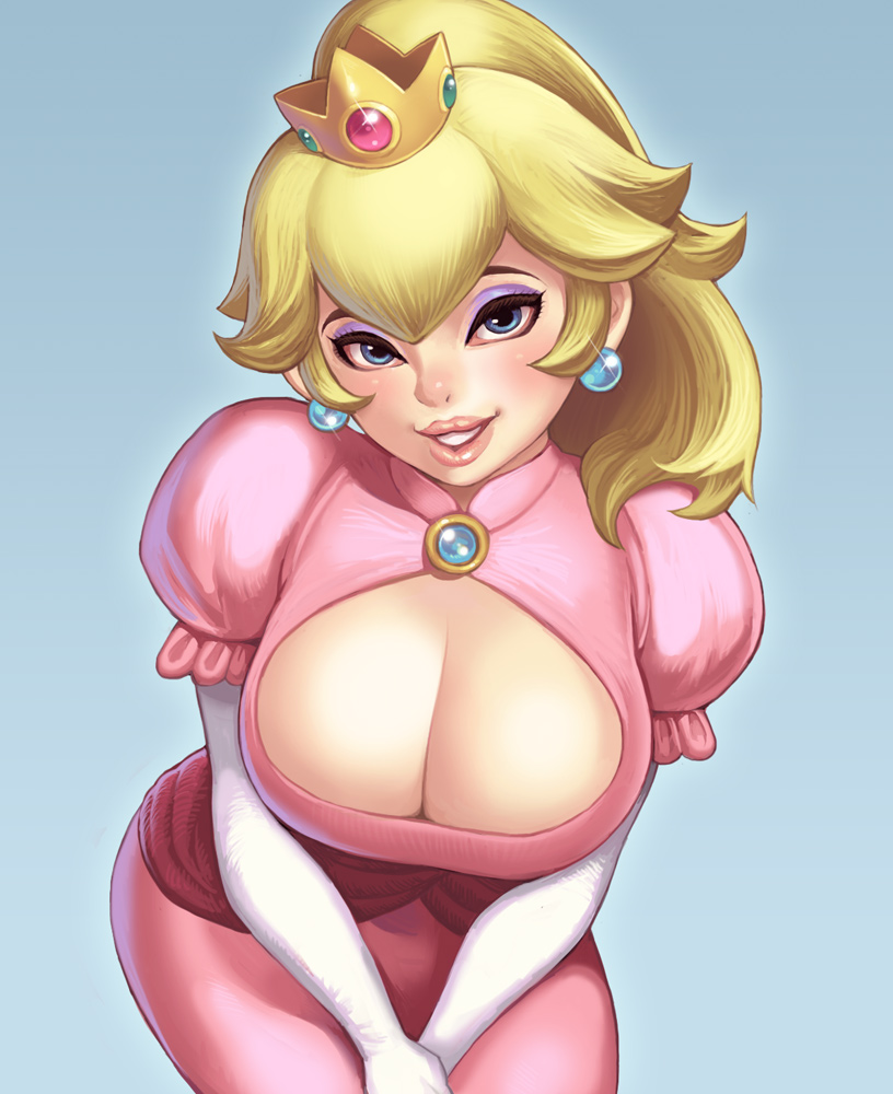 1girl big_breasts breasts cleavage insanely_hot looking_at_viewer maou_alba nintendo princess_peach smile super_mario_bros.