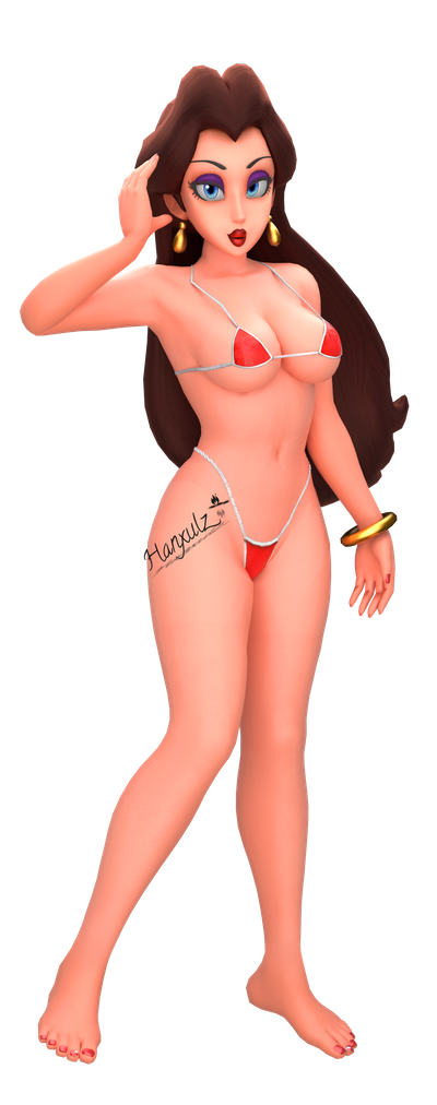 1girl 3d bikini bracelet earrings female female_human female_only hanxulz long_hair looking_at_viewer mostly_nude pauline standing super_mario_bros. transparent_background