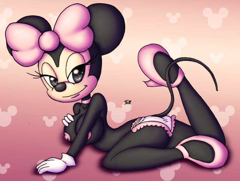 1girl animal_ears ass black_eyes breasts disney furry gloves innocenttazlet looking_at_viewer minnie_mouse mouse nipples panties smile tail