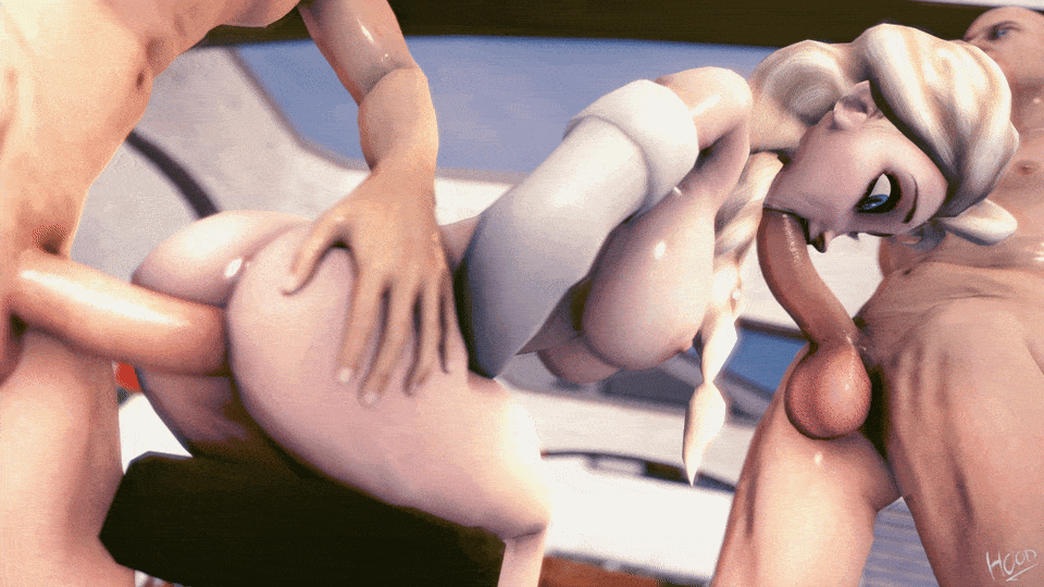 3d anal anal_penetration anal_sex ass big_ass big_breasts breasts disney elsa fellatio frozen_(movie) gif multiple_penises nipples oral source_filmmaker threesome