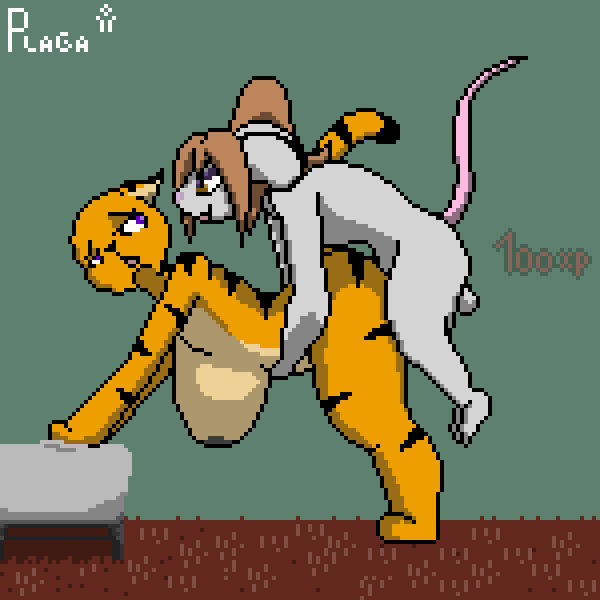 1girl 8bit all_fours animated anthro bedroom digital_media_(artwork) doggy_position feline from_behind_position furry gif male male/female mammal penetration pixel_(artwork) pixel_art pixelated plaga rat rodent rough_sex sex simple_background stripes tiger voluptuous