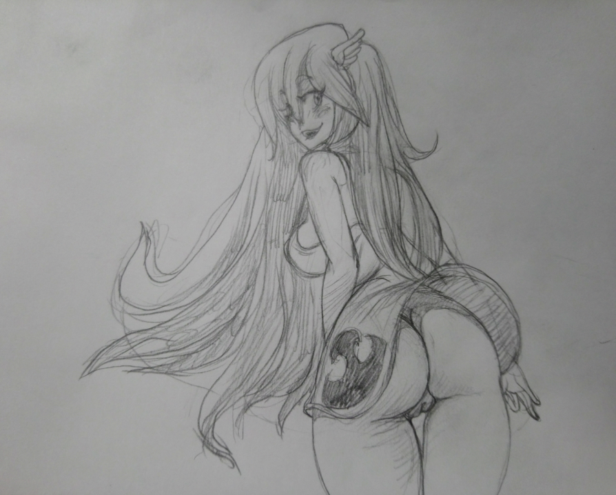1girl ass big_breasts breasts cordelia cordelia_(fire_emblem) erect_nipples fire_emblem fire_emblem:_awakening fire_emblem_heroes long_hair looking_at_viewer looking_back monochrome naughty_face nightgown nintendo no_bra no_panties one_eye_closed pussy seductive_smile sideboob smile traditional_media very_long_hair wind_lift winger_hair_ornament wink