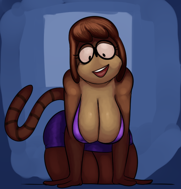 1girl 1girl 2016 anthro big_breasts breasts cartoon_network cleavage clothed clothing furry mammal mature_female raccoon regular_show rigby's_mom thingshappen