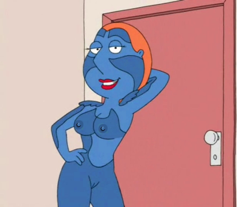 artist_request breasts crossover family_guy hair lipstick lois_griffin marvel mystique_(cosplay) nipple nipples pussy red_lipstick short_hair smile solo teeth vagina x-men