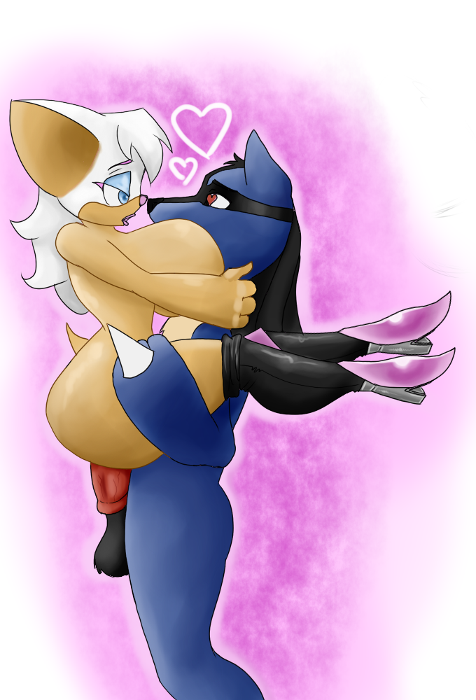 1girl ambiguous_penetration anthro ass bat big_breasts blue_eyes boots breasts canine clothing crossover duo footwear furry heart heart-shaped_pupils high_heels huge_breasts lucario male mammal nintendo nude nukenugget penetration penis pink_background pokemon red_eyes rouge_the_bat sega sex sideboob simple_background stand_and_carry_position standing testicles vein veiny_penis video_games