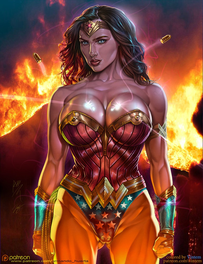1girl actress armando_huerta bare_shoulders big_breasts black_hair blue_eyes bracelet breasts celeb cleavage colorization coloured covered_breasts dc_comics dceu diana_prince erect_nipples erect_nipples_under_clothes eyebrows eyelashes female_only gal_gadot high_resolution jewelry lasso lasso_of_truth legs lips long_hair nipples thighs tiara whip wonder_woman wonder_woman_(series)