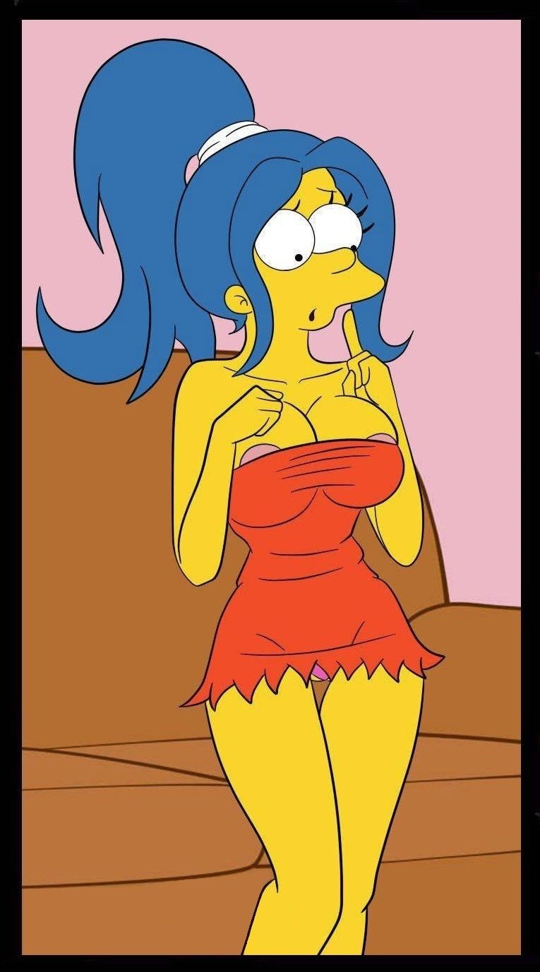 big_breasts blue_hair breasts croc_(artist) hair marge_simpson nipples open_mouth the_simpsons yellow_skin