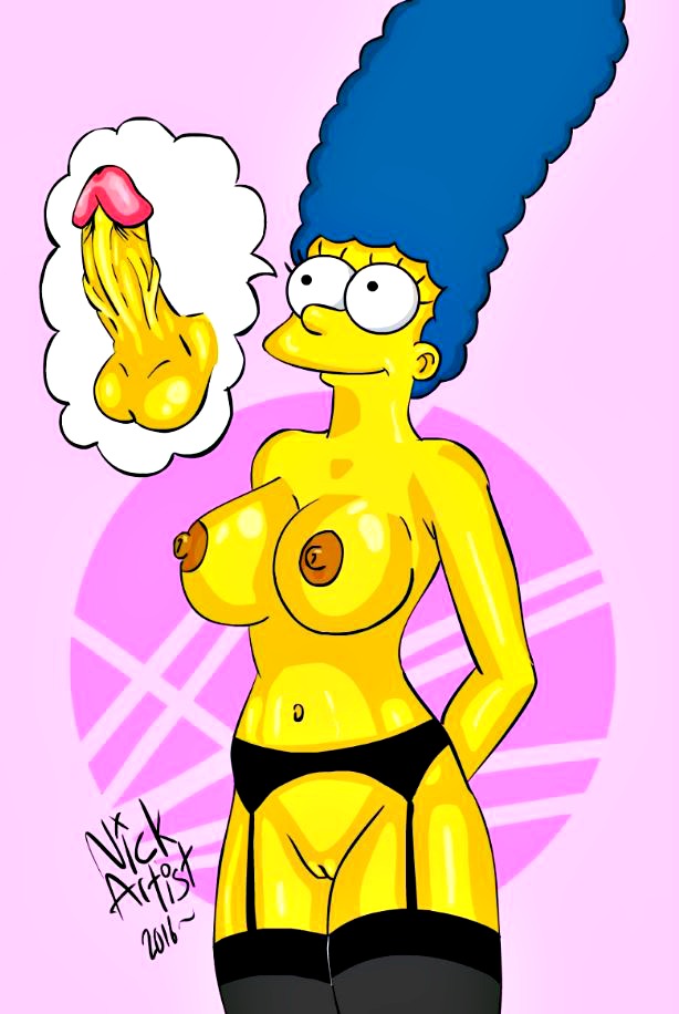 breasts marge_simpson nickartist penis pussy stockings the_simpsons yellow_skin
