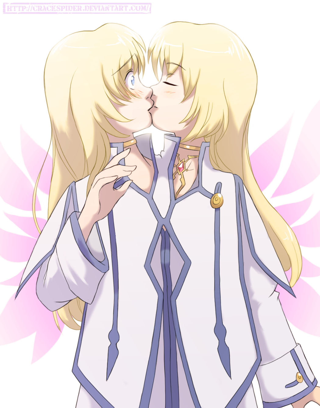 2_girls 2girls blonde_hair blue_eyes closed_eyes colette_brunel conjoined crackspider kissing selfcest tales_of_(series) tales_of_symphonia twincest yuri