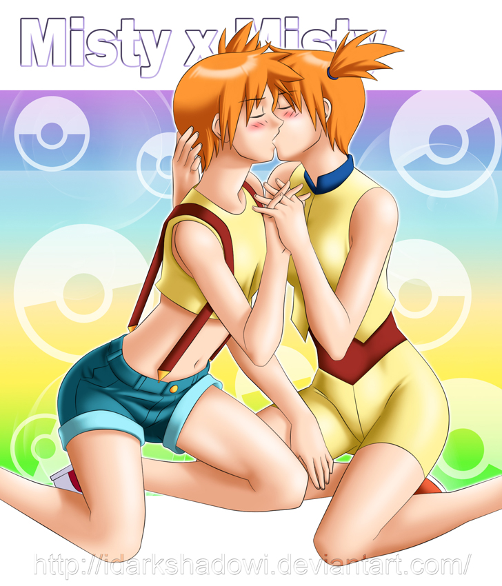 ass breasts idarkshadowi_(artist) kasumi_(pokemon) kissing misty pokemon selfcest yuri