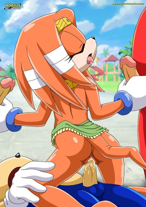 bbmbbf double_handjob foursome girl_on_top group_sex handjob knuckles_the_echidna male/female miles_"tails"_prower mobius_unleashed outside palcomix public_sex sega sonic_(series) sonic_the_hedgehog sonic_the_hedgehog_(series) tikal_the_echidna vaginal