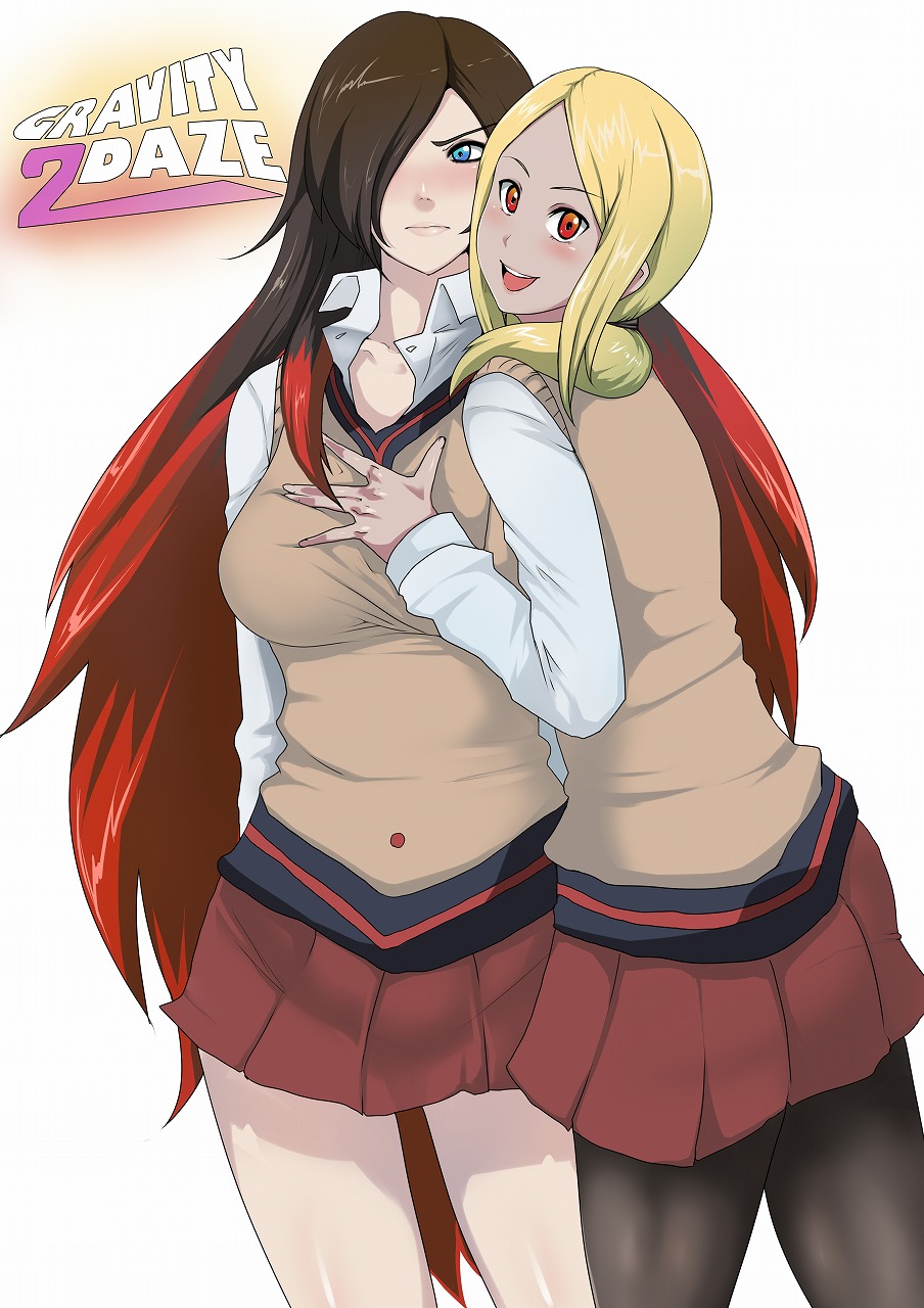 big_breasts breasts cholesenel crow_(gravity_daze) gravity_daze gravity_rush kat_(gravity_rush) kitten_(gravity_daze) raven_(gravity_rush) school_uniform