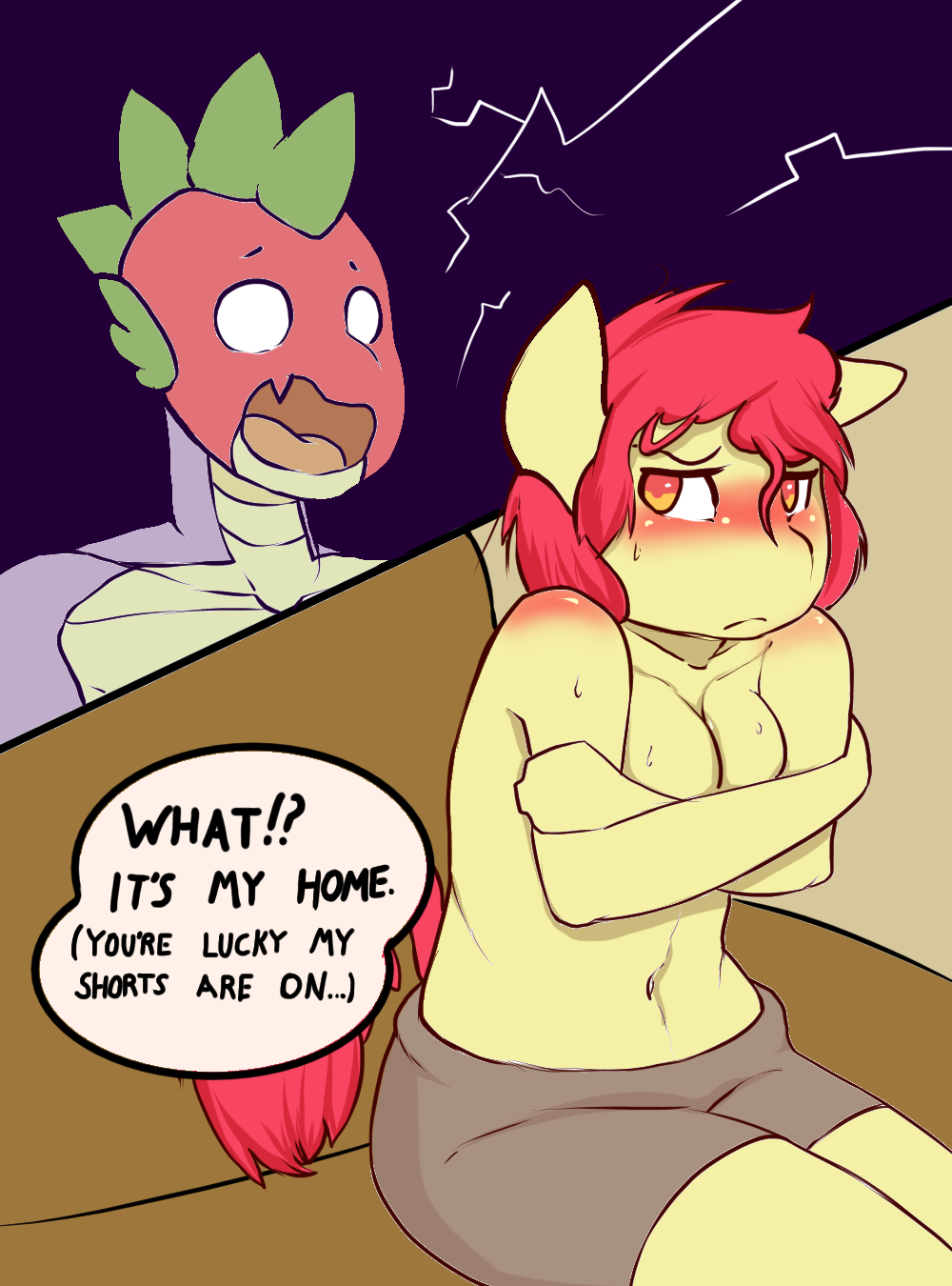 apple_bloom ass bent_over blush comic drooling friendship_is_magic licking my_little_pony nipples pussy sex shorts spike sucking sweating topless undressed