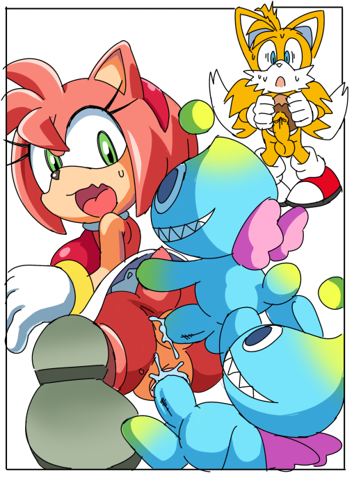 amy_rose anal anthro chao coolblue double_penetration furry group miles_"tails"_prower penetration sega simple_background vaginal white_background