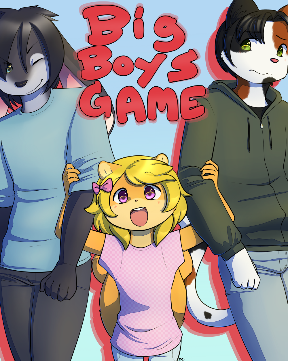 anthro comic cover cub drychicken english_text furry happy looking_down male one_eye_closed signature smile text wink