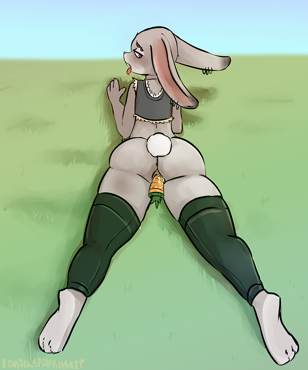 1girl 2016 anthro anus ass blush buckteeth carrot_dildo clothed clothing digital_media_(artwork) dildo disney ear_piercing fur furry grass grey_fur half-closed_eyes judy_hopps lagomorph legwear looking_back lying mammal on_front open_mouth outside partially_clothed penetration piercing purple_eyes pussy rabbit rainbowsprinkles rainbowsprinkles12 rainbowsprinklesart rear_view sex_toy short_tail teeth thick_thighs tongue tongue_out vaginal vaginal_penetration zootopia