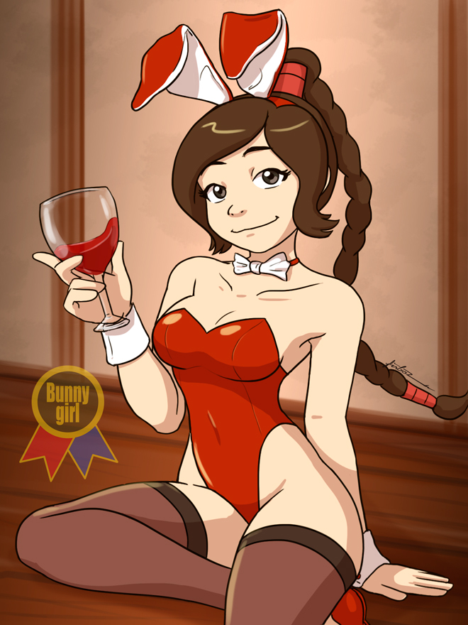 avatar:_the_last_airbender big_breasts breasts bunny_ears bunny_tail bunnysuit cleavage drink ty_lee wine