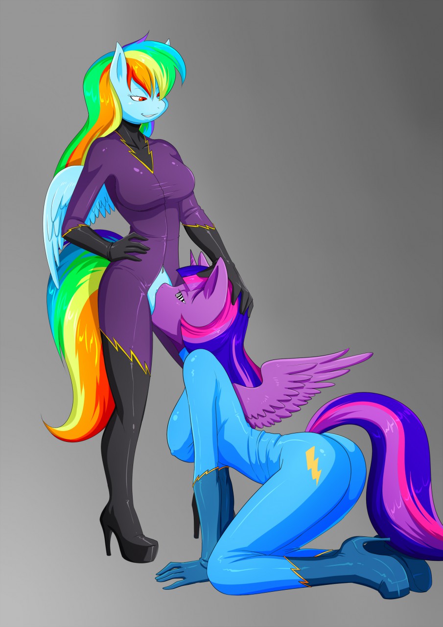 1girl 2016 2_girls anthro bodysuit clothing domination duo equine female/female female_domination female_only footwear friendship_is_magic furry high_heels horn mammal mind_control my_little_pony oo_sebastian_oo oral pegasus pussylicking rainbow_dash sex simple_background skinsuit spiral_eyes submissive tight_clothing twilight_sparkle winged_unicorn wings