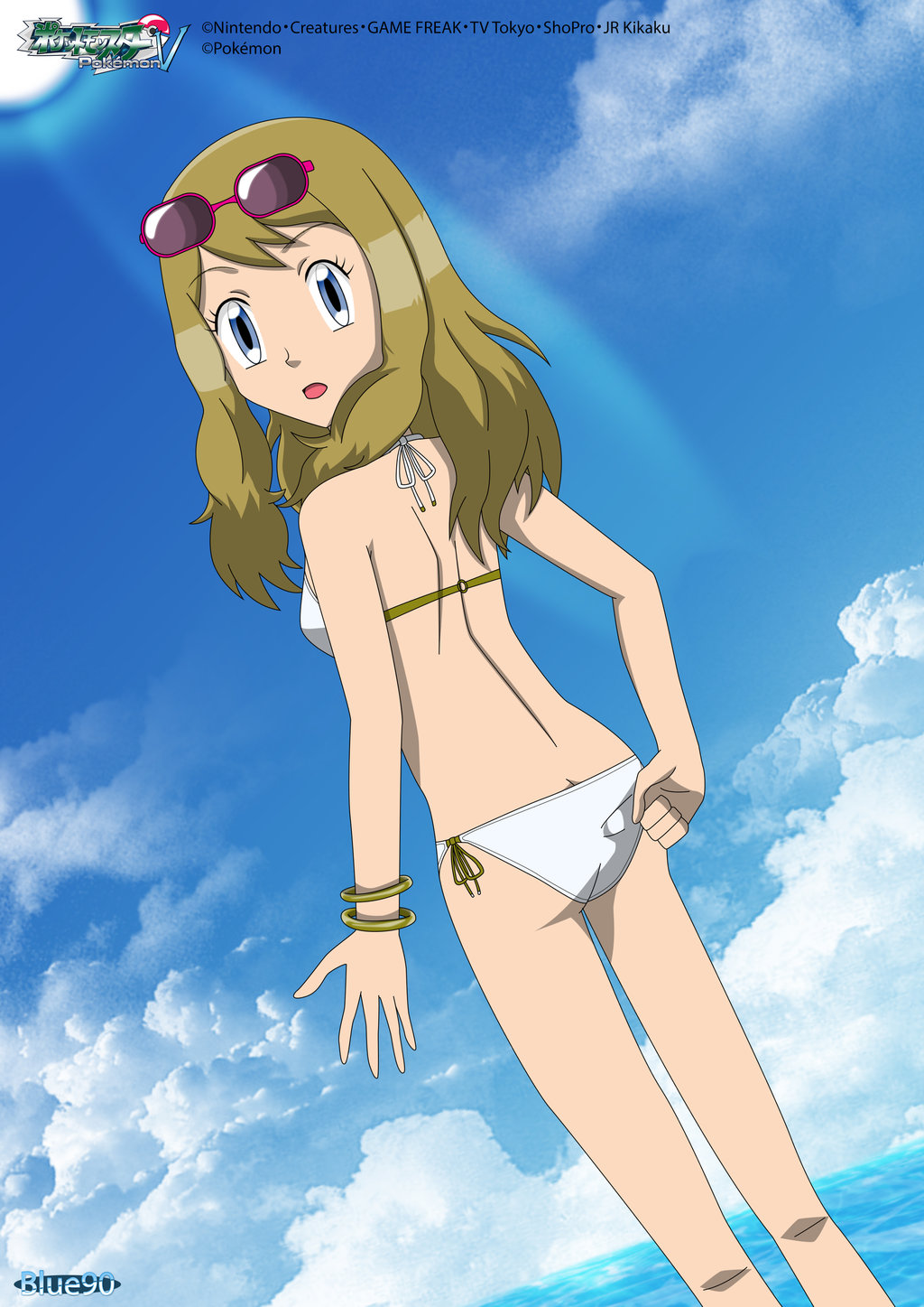 alluring ass beach bikini bra looking_back ocean panties pokemon pokemon_xy serena serena_(pokemon)