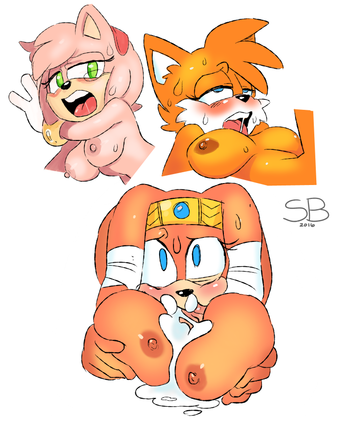 1girl amy_rose anthro areola big_breasts breasts canine crossgender cum cum_in_mouth cum_inside echidna erect_nipples erection fellatio fox furry hedgehog huge_breasts male mammal miles_"tails"_prower monotreme nipples oral penis sega sex skinbark tikal_the_echidna