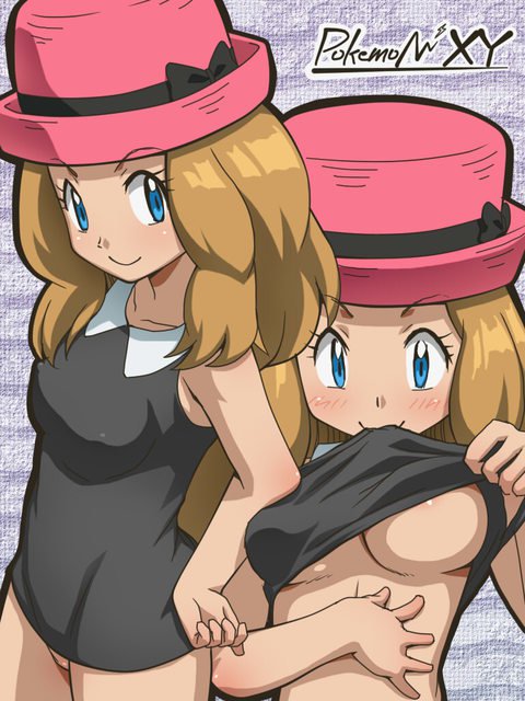 big_breasts bottomless breasts pokemon pokemon_xy serena serena_(pokemon) shirt_lift