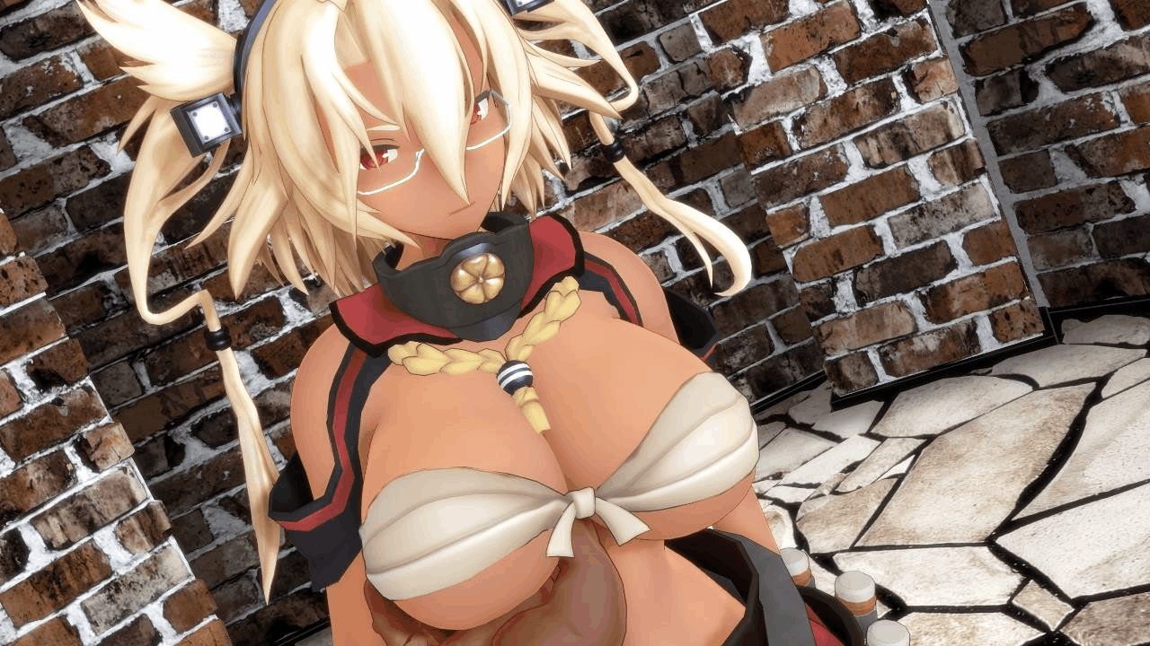 16:9_aspect_ratio 1boy 1girl 3d blonde blush bouncing_breasts breasts dark_skin erect_nipples eringi_(mmder) extremely_large_filesize gif hair_ornament hairband huge_breasts kantai_collection large_filesize megane mikumikudance musashi_(kantai_collection) nipples no_audio pink_nipples red_eyes short_hair striped thumbnail_error tied_hair